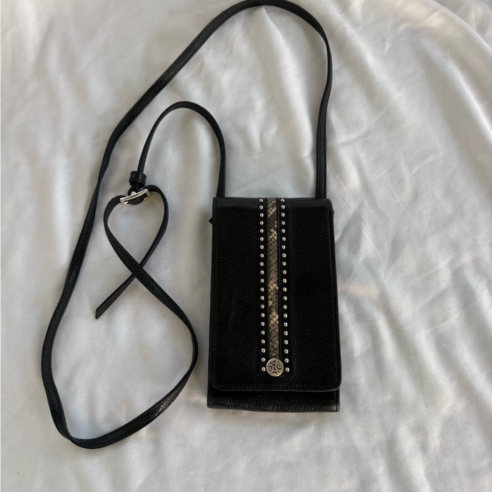 Brighton Black Crossbody Bag with Snake striping and Silver Accents